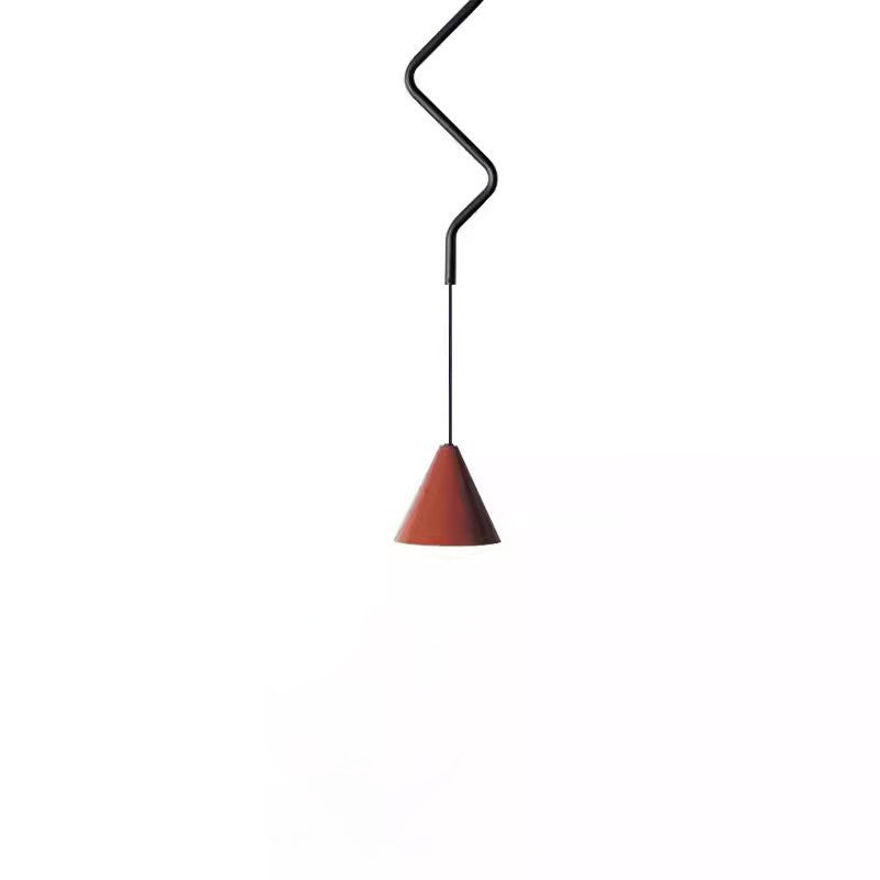 Contemporary Scandinavian Wavy Line Conical Iron Aluminum 1-Light Pendant Light For Living Room