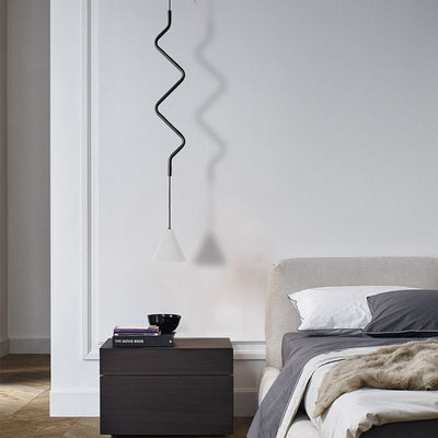 Contemporary Scandinavian Wavy Line Conical Iron Aluminum 1-Light Pendant Light For Living Room