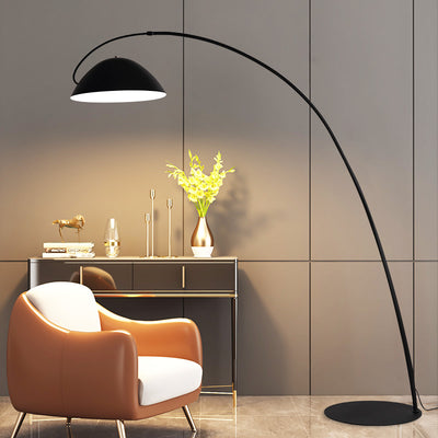 Contemporary Scandinavian Semicircular Curved Iron Metal Marble 1-Light Standing Floor Lamp For Living Room