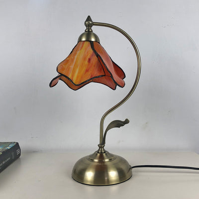 Traditional Tiffany Conical Glass Iron 1-Light Table Lamp For Bedroom