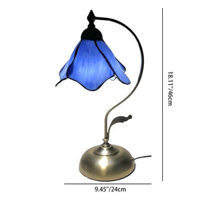 Traditional Tiffany Conical Glass Iron 1-Light Table Lamp For Bedroom