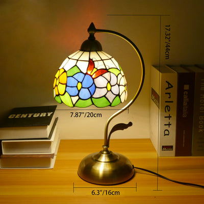 Traditional Tiffany Semicircle Patterned Glass Iron 1-Light Table Lamp For Living Room