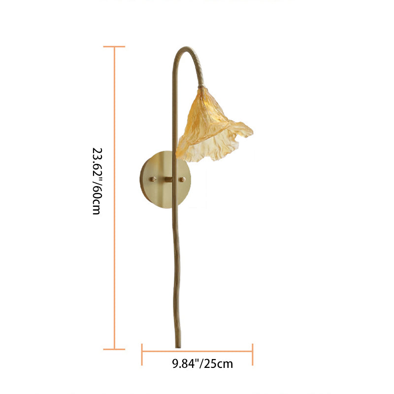 Traditional Chinese Long Flared Flower Glazed Copper 1-Light Wall Sconce Lamp For Living Room