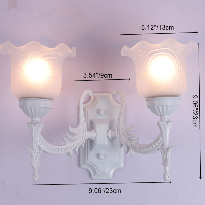 Modern Minimalist Floral Round Glass Iron 2-Light Wall Sconce Lamp For Living Room