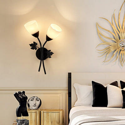 Modern Minimalist Round Leaf Glass Iron 1/2 Light Wall Sconce Lamp For Living Room