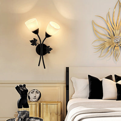 Modern Minimalist Round Leaf Glass Iron 1/2 Light Wall Sconce Lamp For Living Room