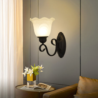 Modern Minimalist Flower Curved Round Artificial Marble Iron 1/2 Light Wall Sconce Lamp For Living Room