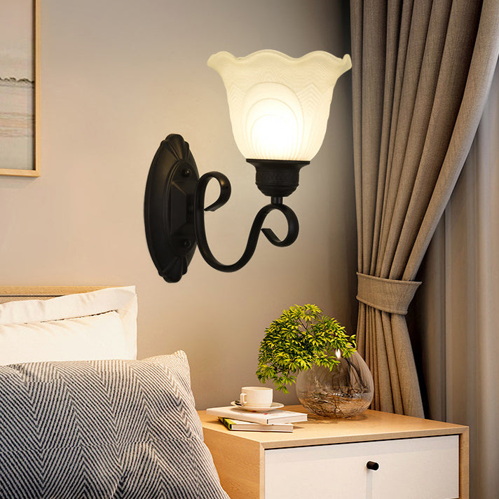 Modern Minimalist Flower Curved Round Artificial Marble Iron 1/2 Light Wall Sconce Lamp For Living Room