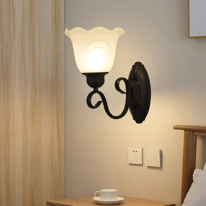 Modern Minimalist Flower Curved Round Artificial Marble Iron 1/2 Light Wall Sconce Lamp For Living Room