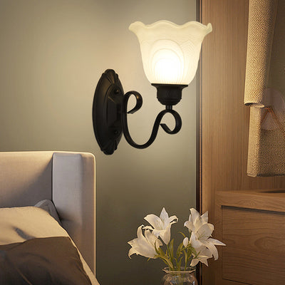 Modern Minimalist Flower Curved Round Artificial Marble Iron 1/2 Light Wall Sconce Lamp For Living Room