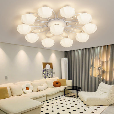 Contemporary Scandinavian Branch Round Pumpkin Glass Iron 4/7/9/11 Light Semi-Flush Mount Ceiling Light For Bedroom