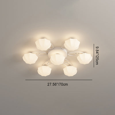 Contemporary Scandinavian Branch Round Pumpkin Glass Iron 4/7/9/11 Light Semi-Flush Mount Ceiling Light For Bedroom