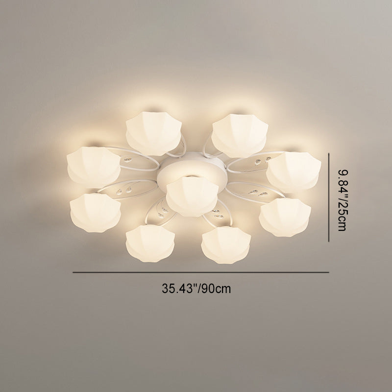 Contemporary Scandinavian Branch Round Pumpkin Glass Iron 4/7/9/11 Light Semi-Flush Mount Ceiling Light For Bedroom