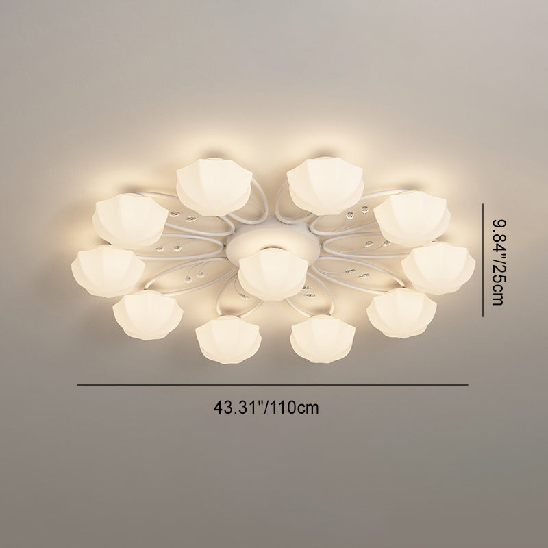 Contemporary Scandinavian Branch Round Pumpkin Glass Iron 4/7/9/11 Light Semi-Flush Mount Ceiling Light For Bedroom