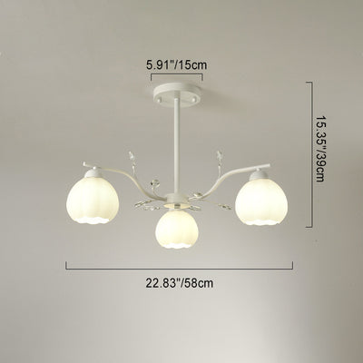 Modern Simplicity Pumpkin Branch Pendant Glass Crystal Iron 3/5/8 Light Chandelier For Living Room