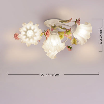 Modern Art Deco Rose Flower Leaf Glass Iron 4/6/7/9/11 Light Semi-Flush Mount Ceiling Light For Bedroom