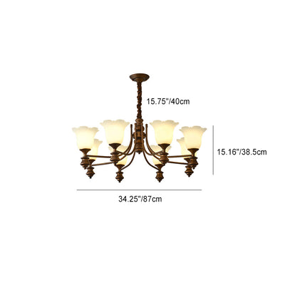 Traditional Chinese Branch Flower Glass Iron 3/6/8 Light Chandelier For Living Room