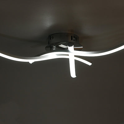 Contemporary Scandinavian Linear Trident Wave Silicone Iron LED Semi-Flush Mount Ceiling Light For Living Room