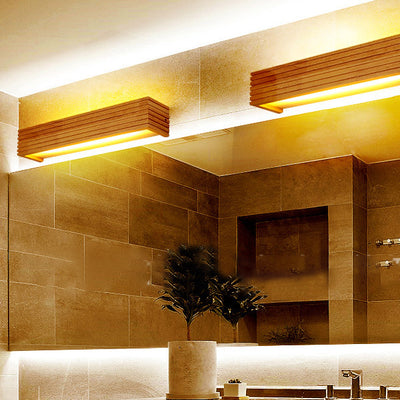 Modern Minimalist Rectangle Strip Acrylic Wood LED Wall Sconce Lamp For Living Room