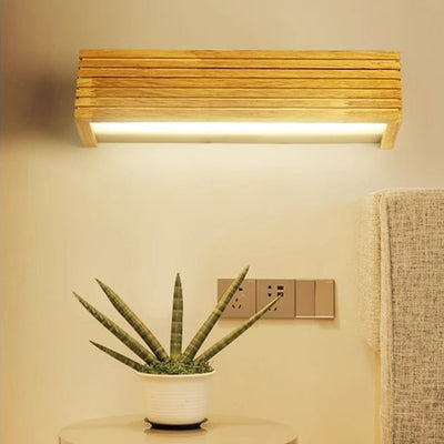 Modern Minimalist Rectangle Strip Acrylic Wood LED Wall Sconce Lamp For Living Room