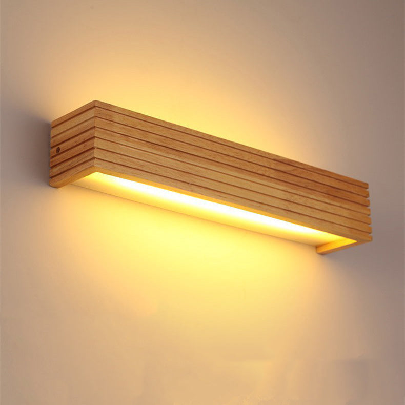 Modern Minimalist Rectangle Strip Acrylic Wood LED Wall Sconce Lamp For Living Room