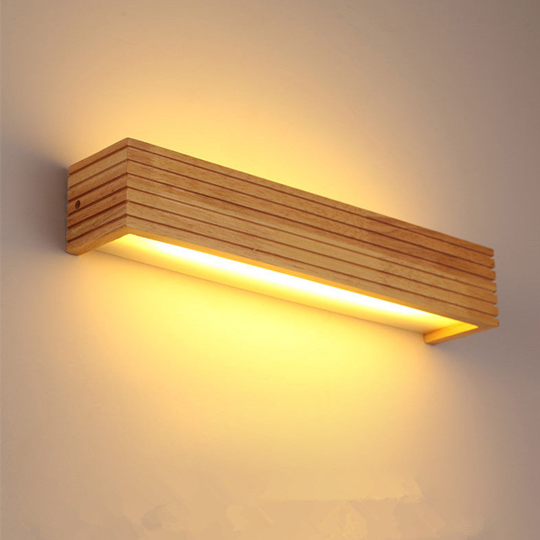 Modern Minimalist Rectangle Strip Acrylic Wood LED Wall Sconce Lamp For Living Room