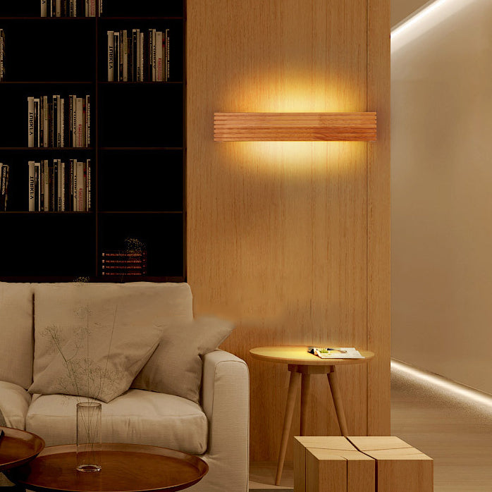 Modern Minimalist Rectangle Strip Acrylic Wood LED Wall Sconce Lamp For Living Room