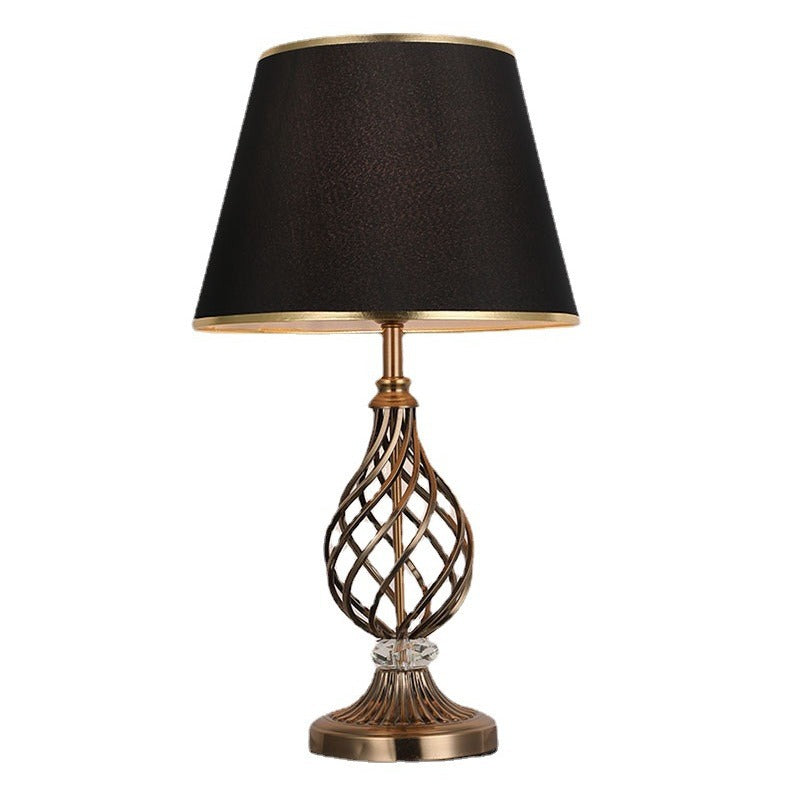 Contemporary Scandinavian Hollow Round Bent Tube Fabric Crystal Iron 1-Light Table Lamp For Living Room