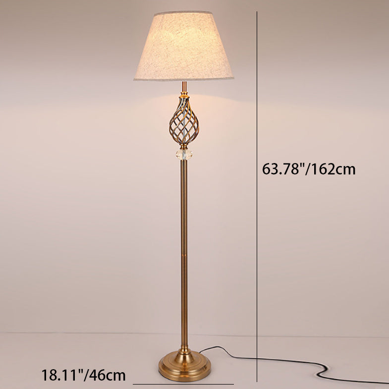 Contemporary Scandinavian Openwork Round Fabric Crystal Iron 1-Light Standing Floor Lamp For Bedroom