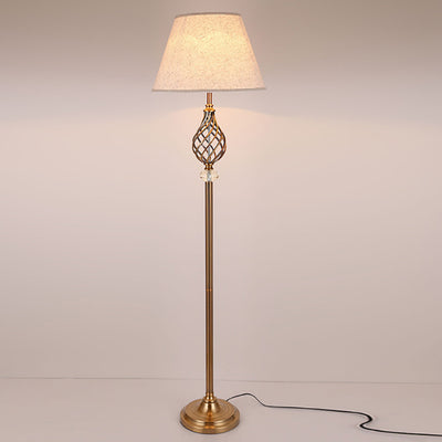 Contemporary Scandinavian Openwork Round Fabric Crystal Iron 1-Light Standing Floor Lamp For Bedroom