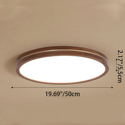 Traditional Chinese Round Acrylic Wood Brass LED Flush Mount Ceiling Light For Bedroom