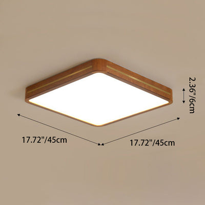 Traditional Chinese Square Rectangle Acrylic Wood Brass LED Flush Mount Ceiling Light For Living Room