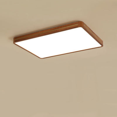 Traditional Chinese Square Rectangle Acrylic Wood Brass LED Flush Mount Ceiling Light For Living Room