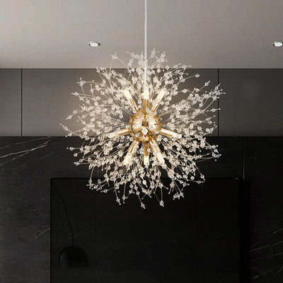 Modern Luxury Dandelion Branch Round Crystal Stainless Steel 9-Lights Chandelier For Living Room