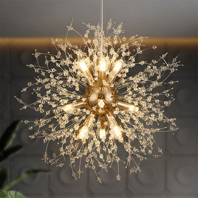 Modern Luxury Dandelion Branch Round Crystal Stainless Steel 9-Lights Chandelier For Living Room