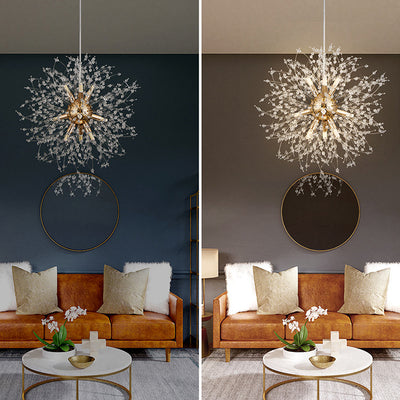 Modern Luxury Dandelion Branch Round Crystal Stainless Steel 9-Lights Chandelier For Living Room