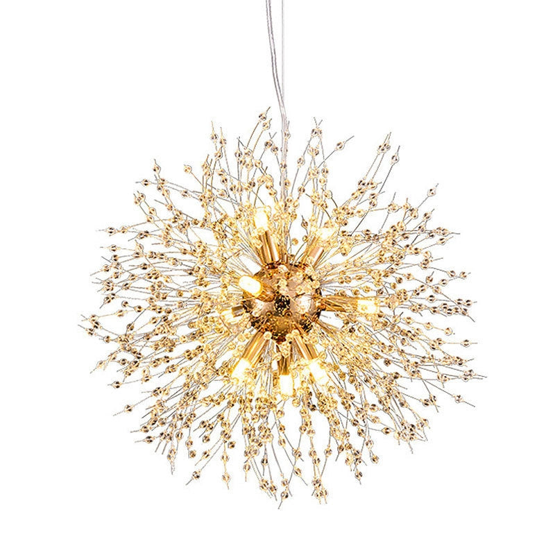 Modern Luxury Dandelion Branch Round Crystal Stainless Steel 9-Lights Chandelier For Living Room