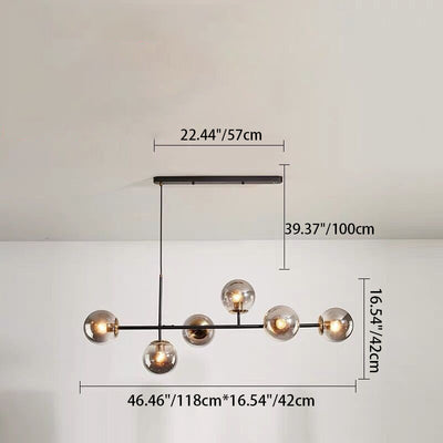 Modern Luxury Magic Bean Orb Long Glass Iron 6-Light Chandelier For Living Room