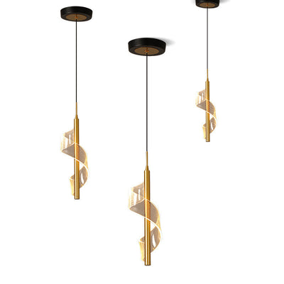 Contemporary Scandinavian Curved Long Acrylic Iron LED Pendant Light For Living Room