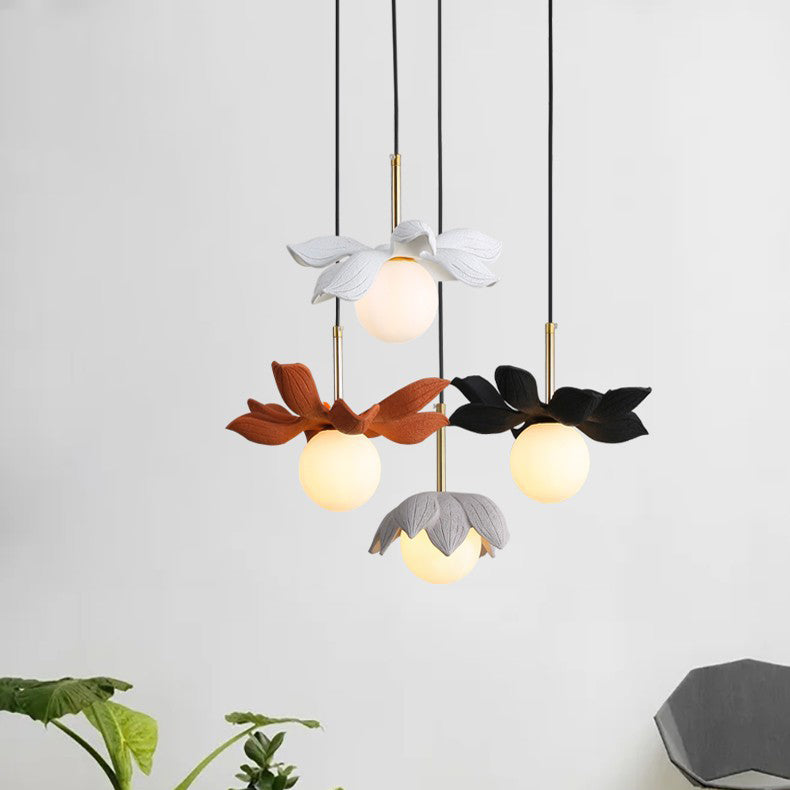 Contemporary Creative Orb Personalized Leaf Glass Resin Metal 1-Light Pendant Light For Living Room