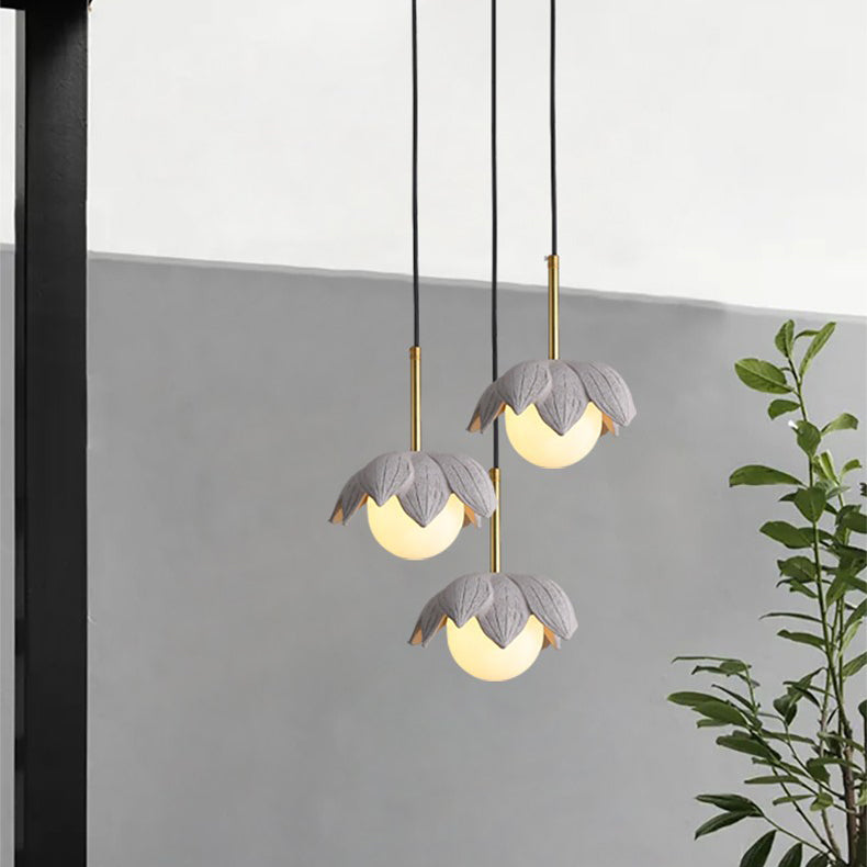 Contemporary Creative Orb Personalized Leaf Glass Resin Metal 1-Light Pendant Light For Living Room