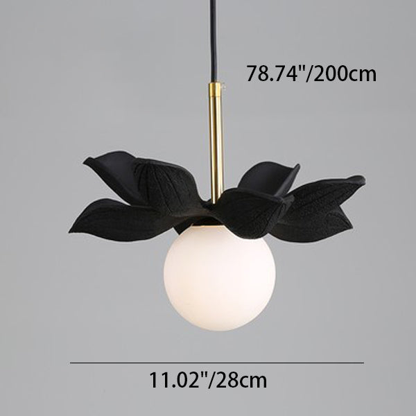 Contemporary Creative Orb Personalized Leaf Glass Resin Metal 1-Light Pendant Light For Living Room