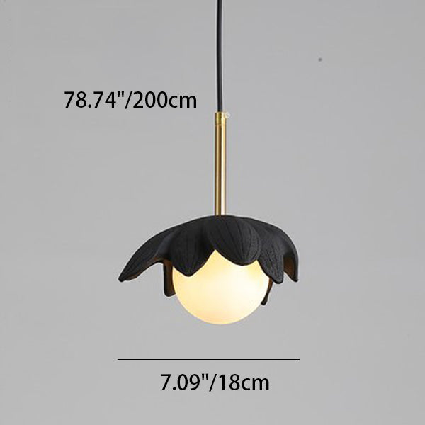 Contemporary Creative Orb Personalized Leaf Glass Resin Metal 1-Light Pendant Light For Living Room