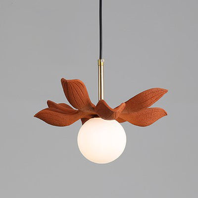 Contemporary Creative Orb Personalized Leaf Glass Resin Metal 1-Light Pendant Light For Living Room