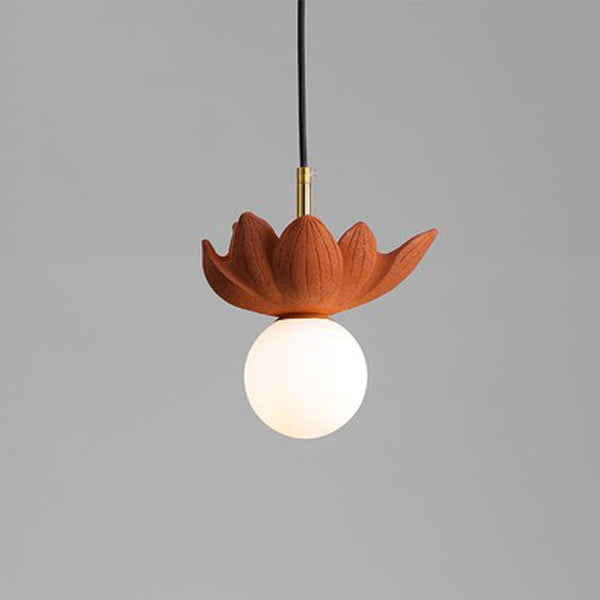 Contemporary Creative Orb Personalized Leaf Glass Resin Metal 1-Light Pendant Light For Living Room