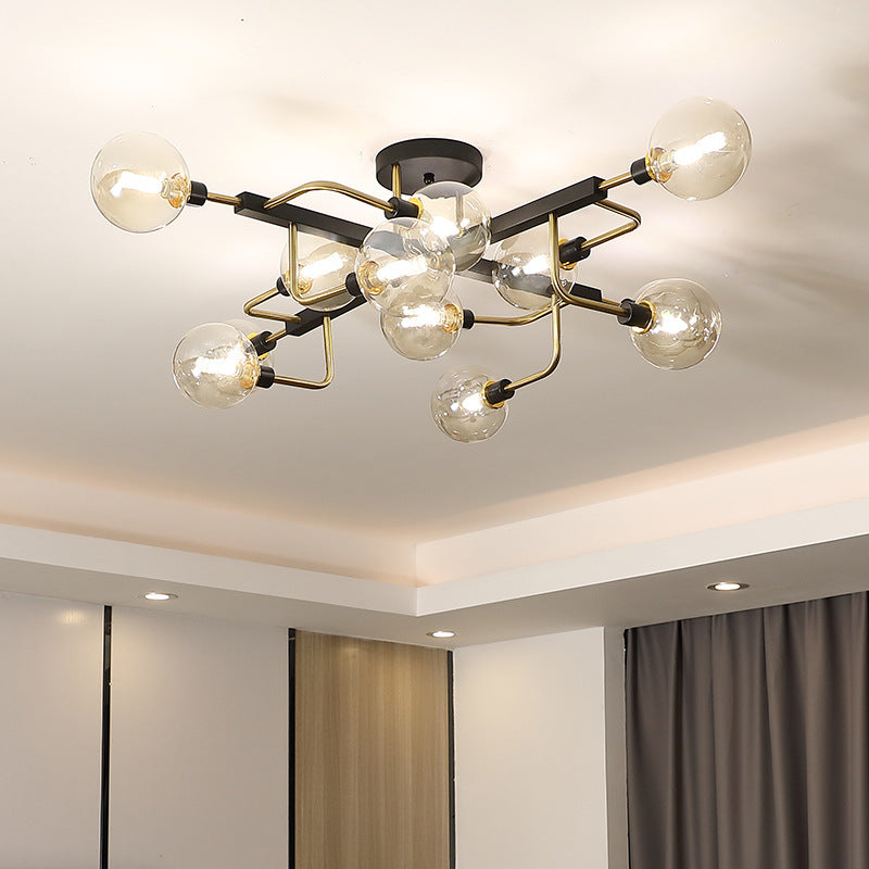 Contemporary Creative Branch Magic Bean Round Glass Hardware 5/9 Light Semi-Flush Mount Ceiling Light For Living Room