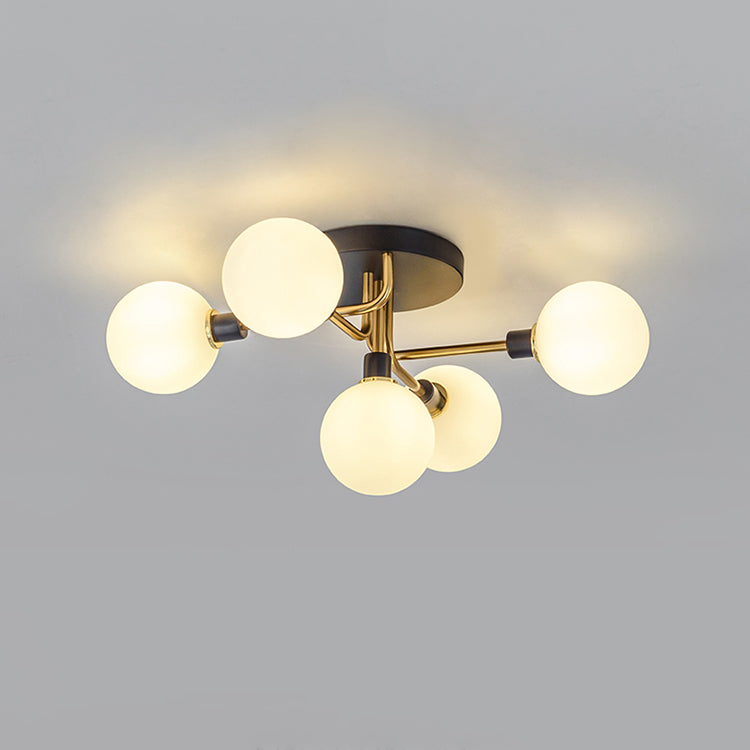 Contemporary Creative Branch Magic Bean Round Glass Hardware 5/9 Light Semi-Flush Mount Ceiling Light For Living Room