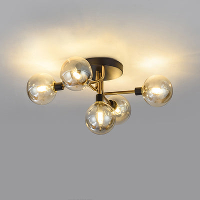 Contemporary Creative Branch Magic Bean Round Glass Hardware 5/9 Light Semi-Flush Mount Ceiling Light For Living Room