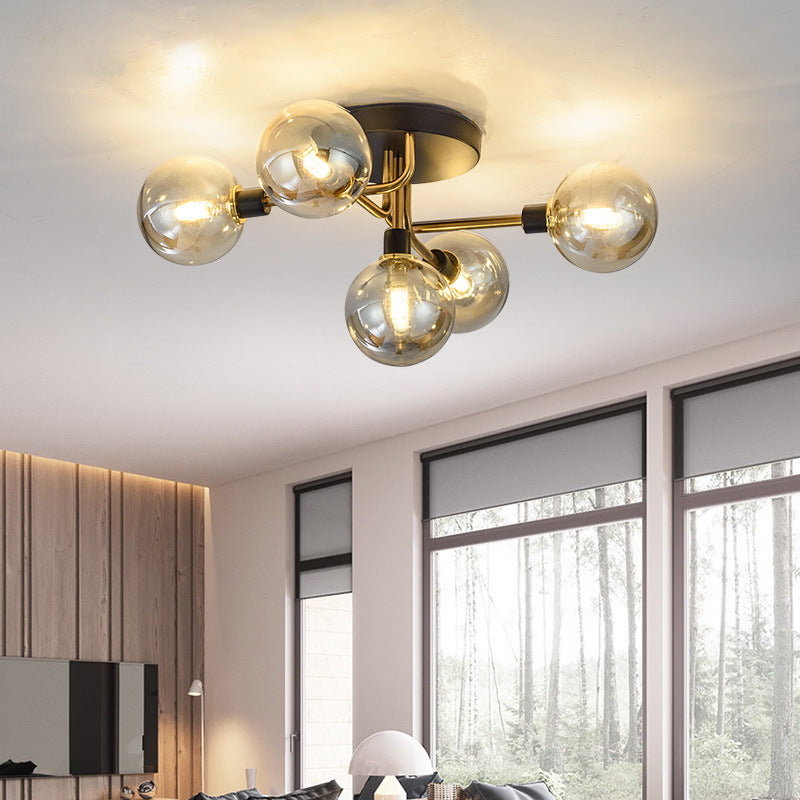 Contemporary Creative Branch Magic Bean Round Glass Hardware 5/9 Light Semi-Flush Mount Ceiling Light For Living Room