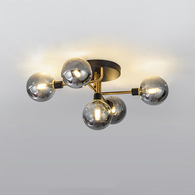 Contemporary Creative Branch Magic Bean Round Glass Hardware 5/9 Light Semi-Flush Mount Ceiling Light For Living Room